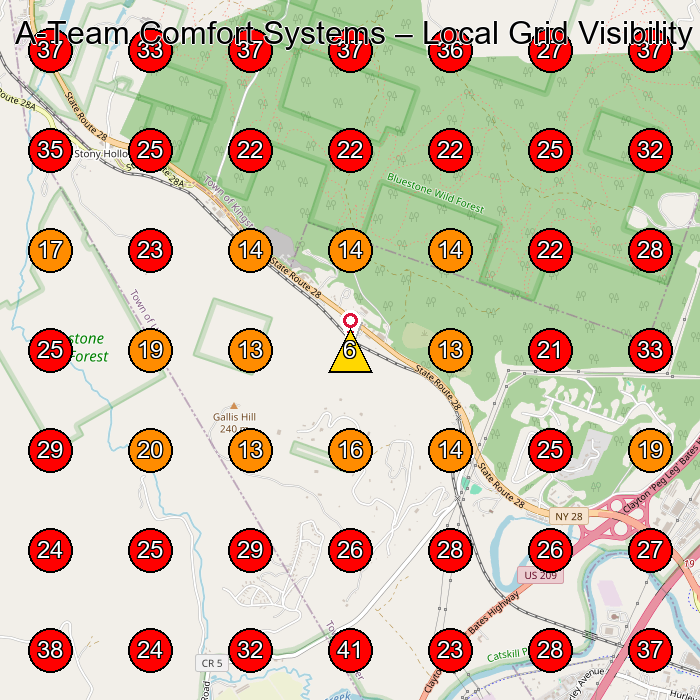 A-Team Comfort Systems GeoGrid visibility map for Kitchen Remodeler in Kingston